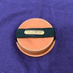 Set of 4 leather coasters with holder